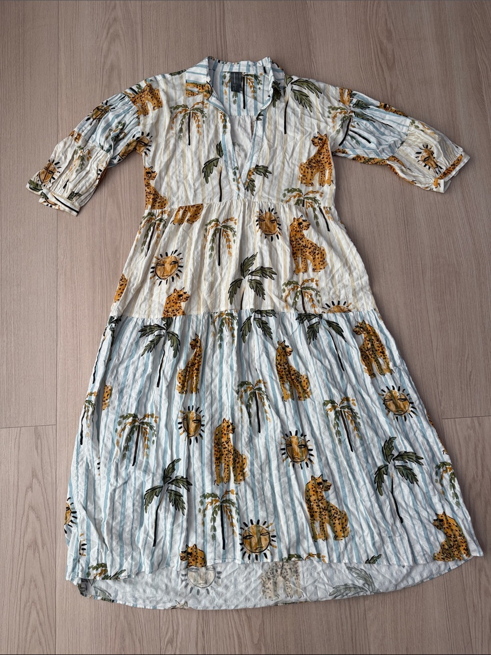 Anthropologie Amber Vittoria Leopard Palm Print Midi Dress Size M